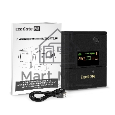 Источник бесперебойного питания ExeGate SpecialPro Smart LLB-1000.LCD.AVR.8C13.USB (1000VA/700W, LCD, 8*C13,USB, батарея 12V 7.2Ah - 2 шт., металлический корпус, Black)