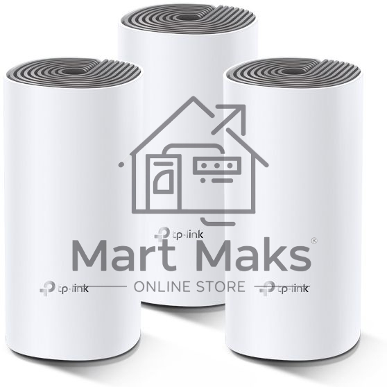 Домашняя Mesh Wi-Fi система TP-Link Deco E4 (3-Pack), 1167Мбит/с (5 ГГц: до 867 Мбит/с + 2,4 ГГц: до 300 Мбит/с), 2 порта 100 Мбит/с, 2 встроенные антенны на каждом модуле Deco