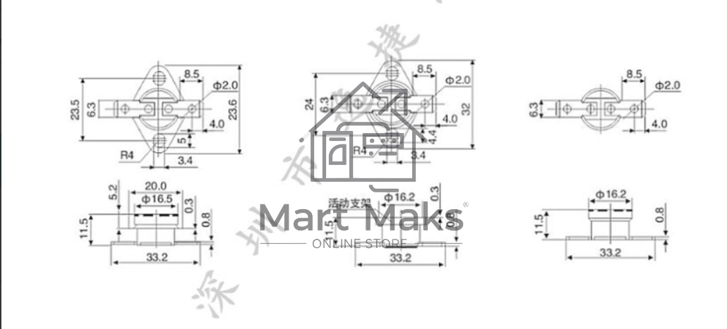 Термостат биметаллический KSD301 10А/60 С нормально разомкнутый