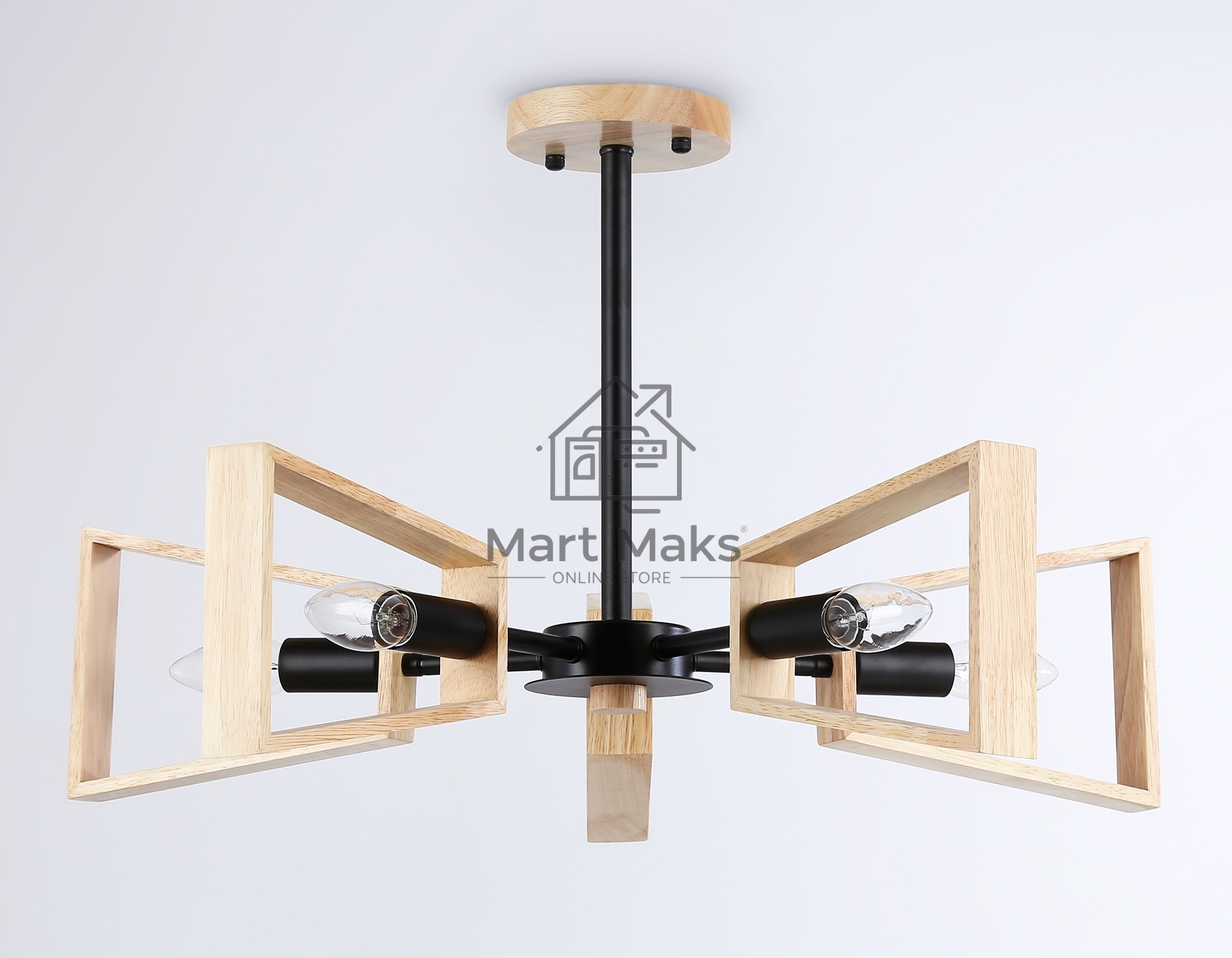 Светильник Ambrella light TR80495/5 BK/LW черный/светлое дерево E14/5 max 60W D620*430