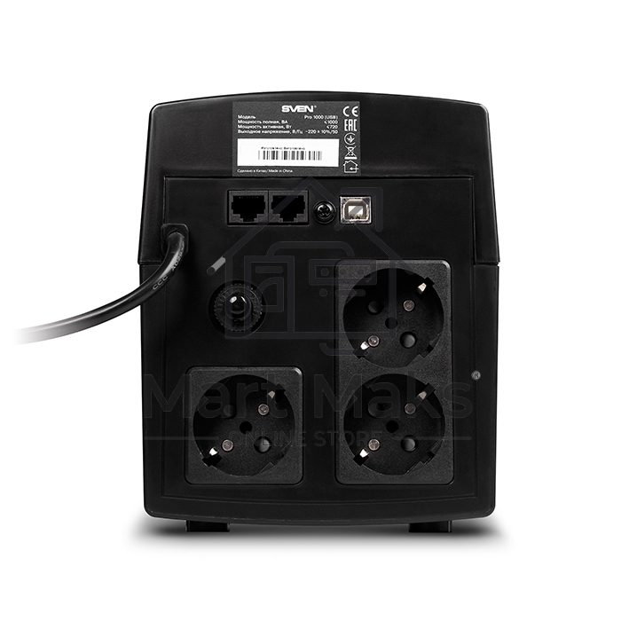 Источник бесперебойного питания SVEN Pro 1000 1000VA/720W USB, RJ-45 (3 EURO) 