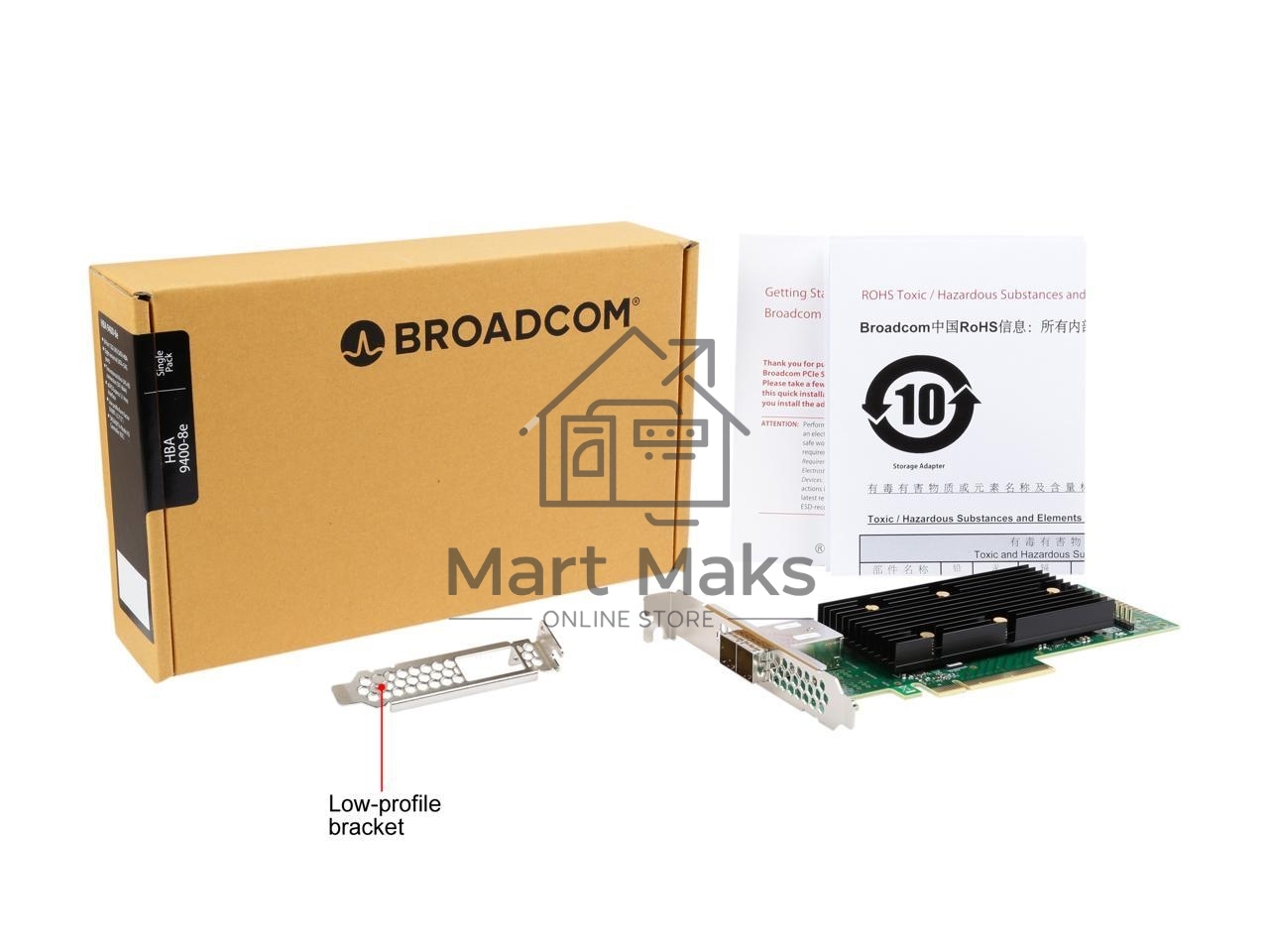 Контроллер SAS 9400-8e SGL (05-50013-01), PCIe 3.1 x8 LP, Tri-Mode SAS/SATA/NVMe 12G HBA, 8port(1*ext SFF8644), 3408 IOC