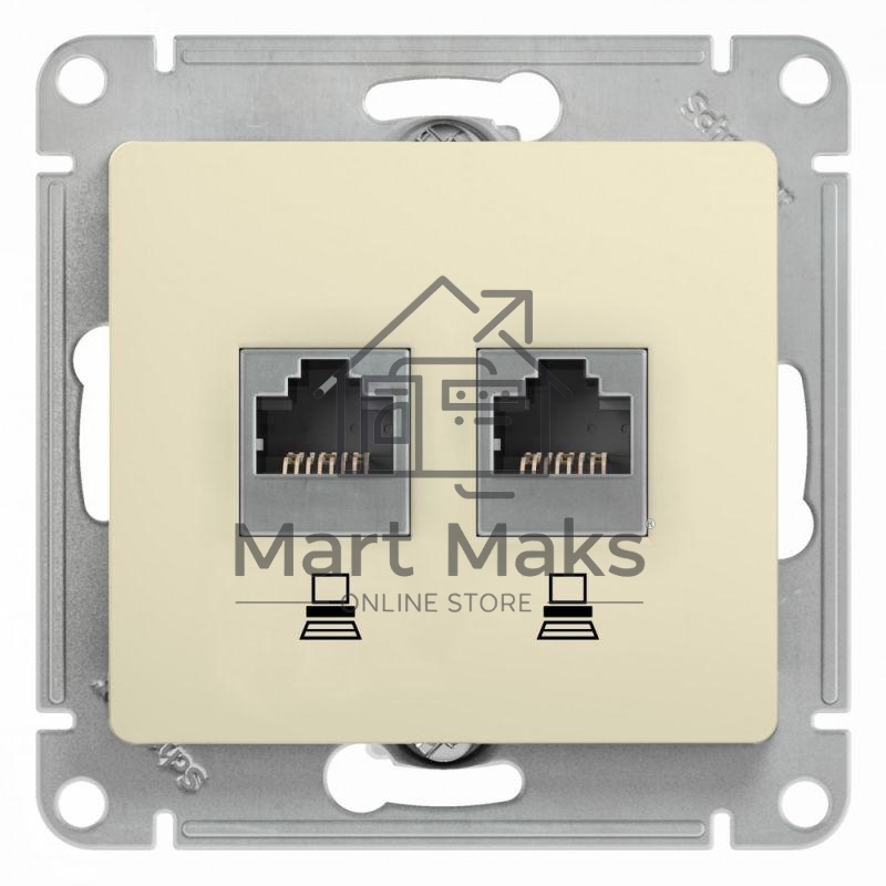 Механизм розетки комп. 2-м Glossa RJ45+RJ45 кат.5е беж. SchE GSL000285KK