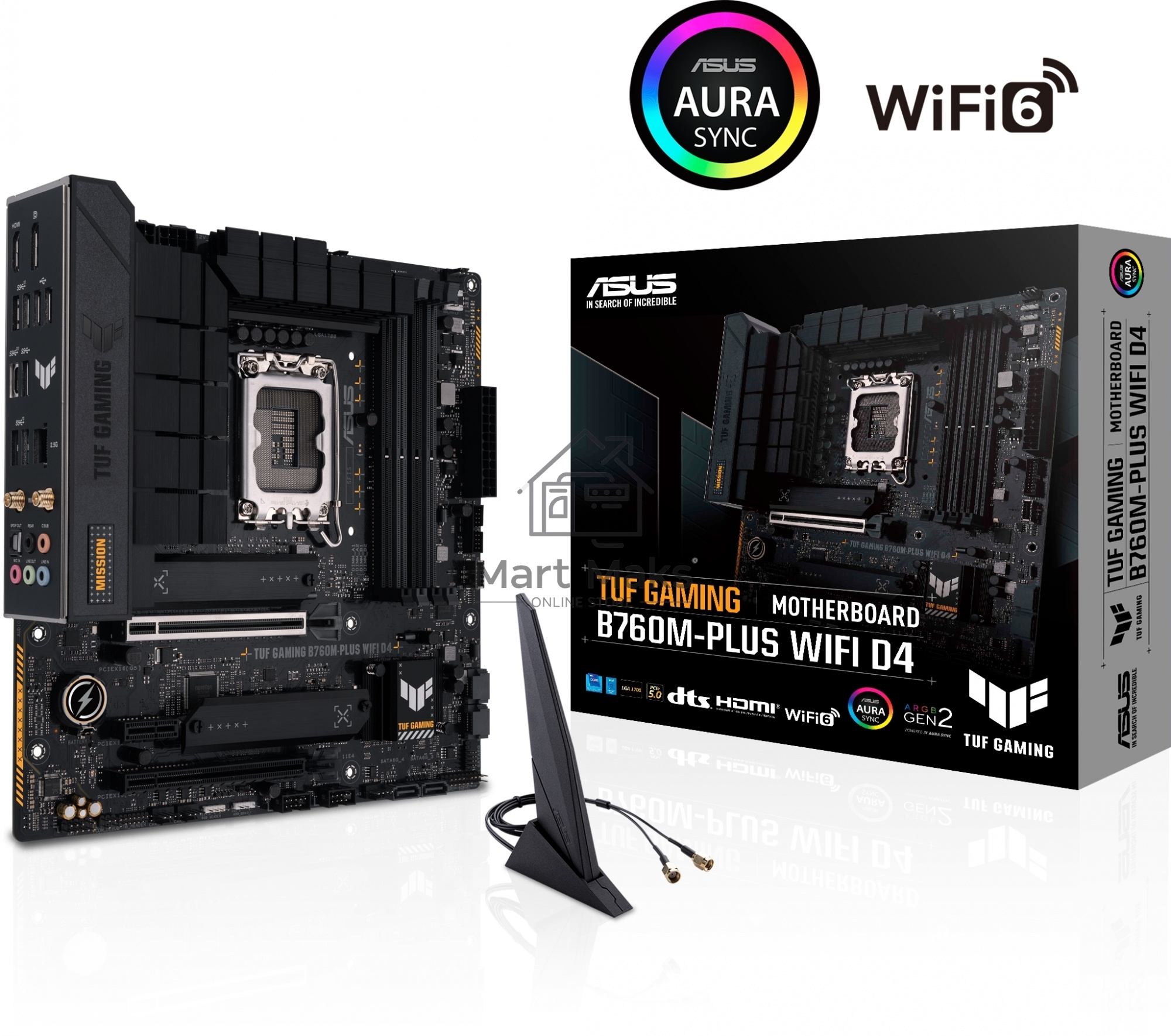 Материнская плата ASUS TUF GAMING B760M-PLUS WIFI D4, LGA 1700, Intel B760, 4xDDR4, 4xSATA, 2xM.2, 1xPCI-E 5.0 x16, 1xPCI-E 4.0 x4, 1xUSB-A 3.2 Gen 1, 4xUSB-A 3.2 Gen 2, 2xUSB 2.0, 1xUSB-C 3.2 Gen 2x2, 1x2.5Gb LAN, 5x3.5 мм, 7.1, Wi-Fi 6, Bluetooth 5.2, M