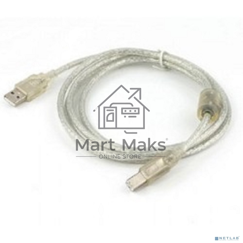 Кабель Cablexpert USB 2.0 Pro, AM/BM, 2м, экран, 2 феррит.кольца, прозрачный (CCF-USB2-AMBM-TR-2M)