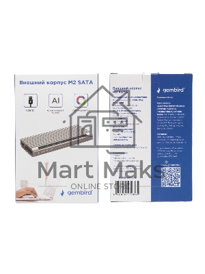 Внешний корпус Gembird EEM2-SATA-3 USB 3.1 для M2 SATA порт Type-С, RGb подсветка, металл, серебристый