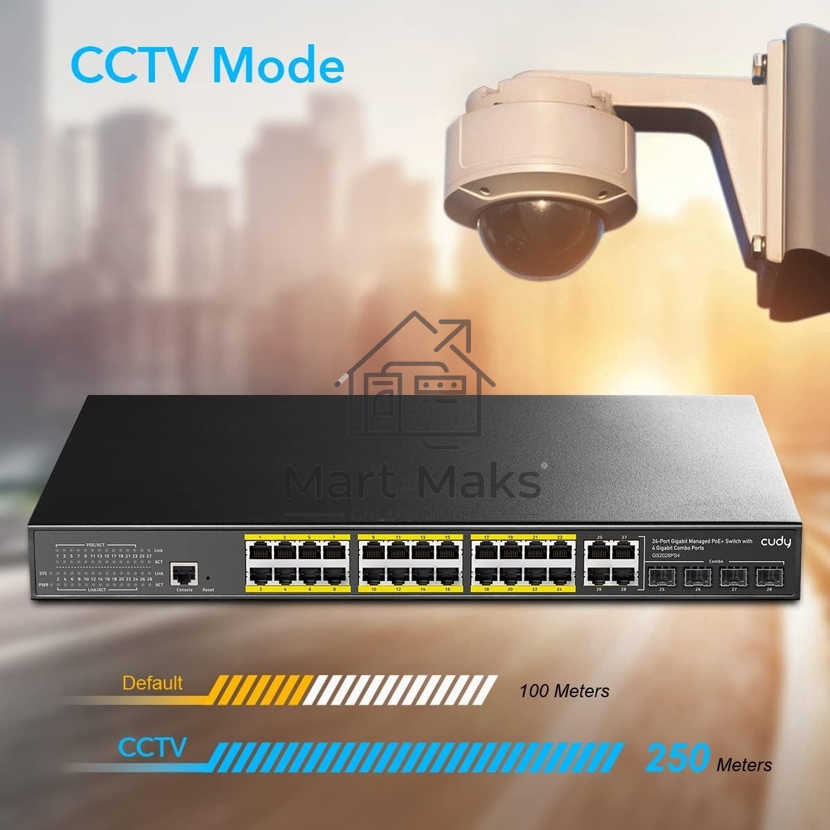 Коммутатор Cudy GS2028PS4-300W (L2) 28x1Гбит/с 4SFP 24PoE+ 300W управляемый
