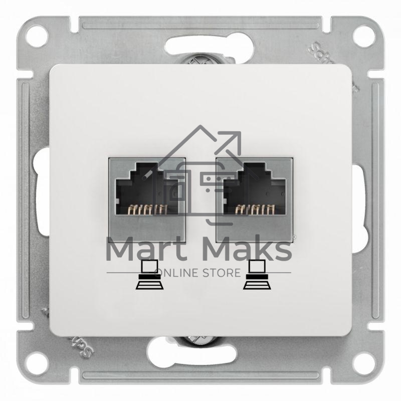 Механизм розетки комп. 2-м Glossa RJ45+RJ45 кат.5е бел. SchE GSL000185KK