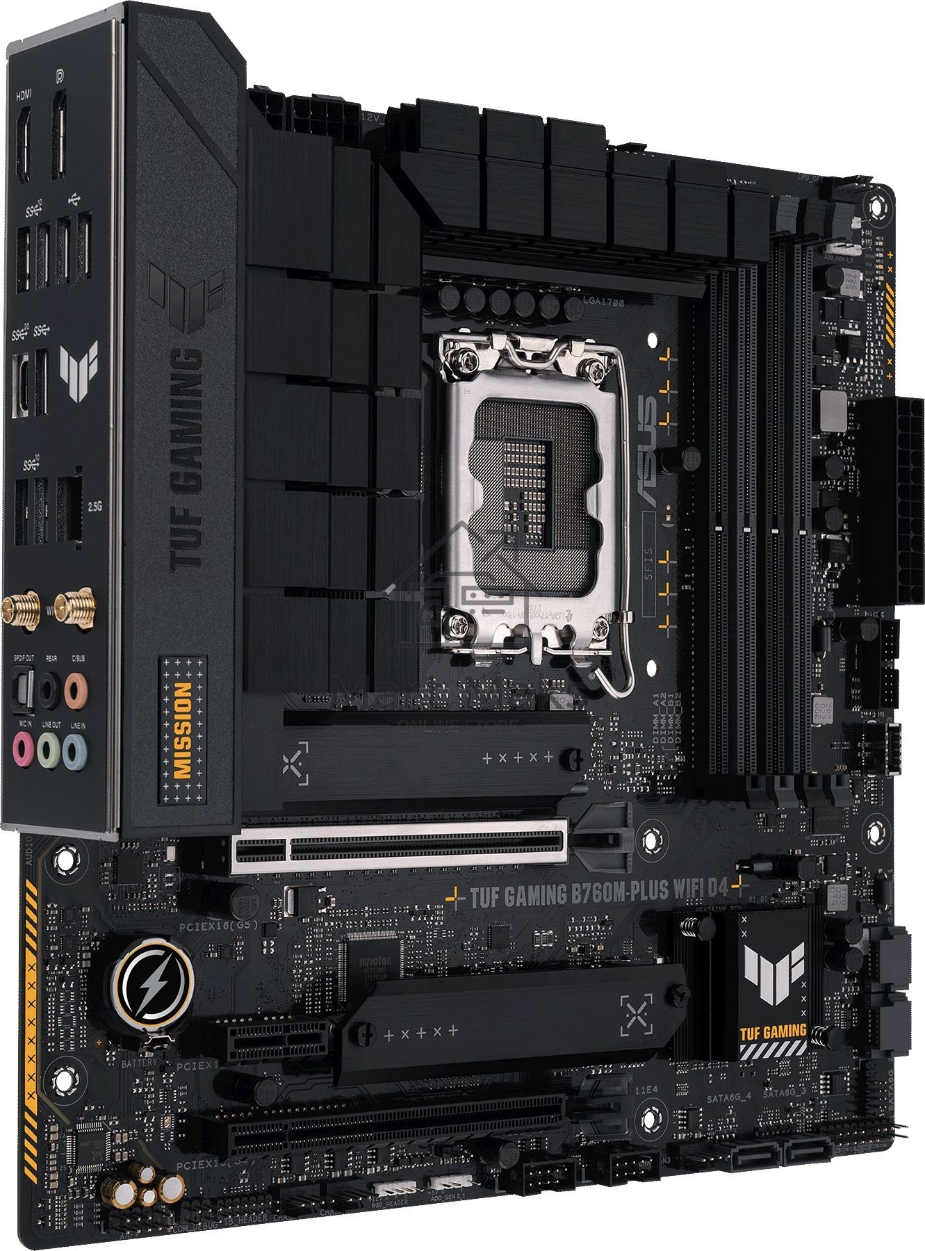 Материнская плата ASUS TUF GAMING B760M-PLUS WIFI D4, LGA 1700, Intel B760, 4xDDR4, 4xSATA, 2xM.2, 1xPCI-E 5.0 x16, 1xPCI-E 4.0 x4, 1xUSB-A 3.2 Gen 1, 4xUSB-A 3.2 Gen 2, 2xUSB 2.0, 1xUSB-C 3.2 Gen 2x2, 1x2.5Gb LAN, 5x3.5 мм, 7.1, Wi-Fi 6, Bluetooth 5.2, M