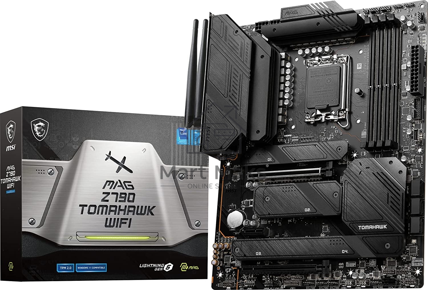 Материнская плата MSI MAG Z790 TOMAHAWK WIFI, LGA 1700, Intel Z790, 4xDDR5, 7xSATA, 4xM.2, 1xPCIe 4.0 x4, 1xPCIe 5.0 x16, 1xHDMI, 1xDP, 1x2.5Gb LAN, 4xUSB-A 3.2 Gen 1, 4xUSB-A 3.2 Gen 2, 1xUSB-C 3.2 Gen 2, 1xUSB-C 3.2 Gen 2x2, 5x3.5 мм, 7.1, Standard-ATX