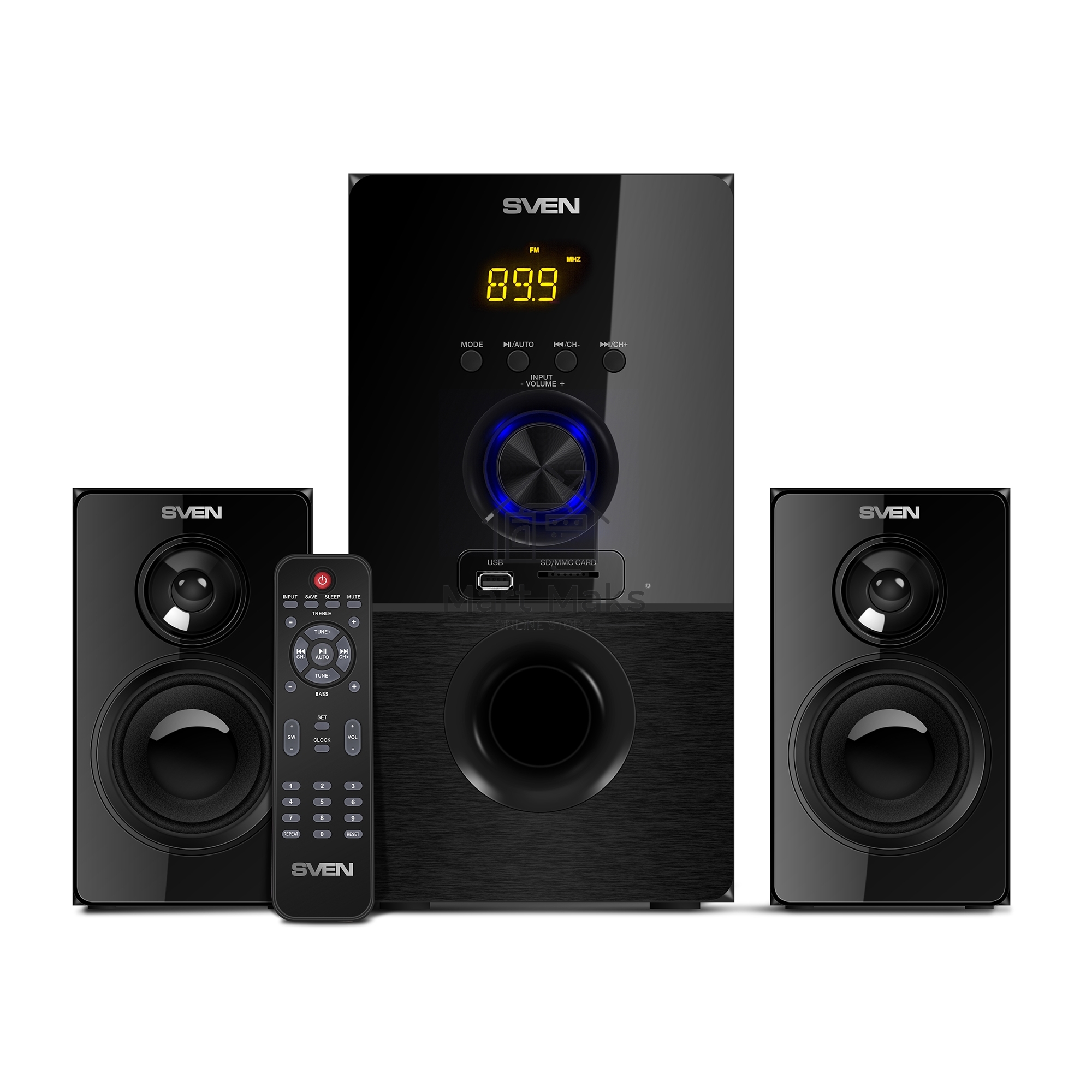 Колонки SVEN MS-2050 черный (2x12,5W + Subwoofer 30W, дерево, USB, SD, FM, ПДУ, Bluetooth)