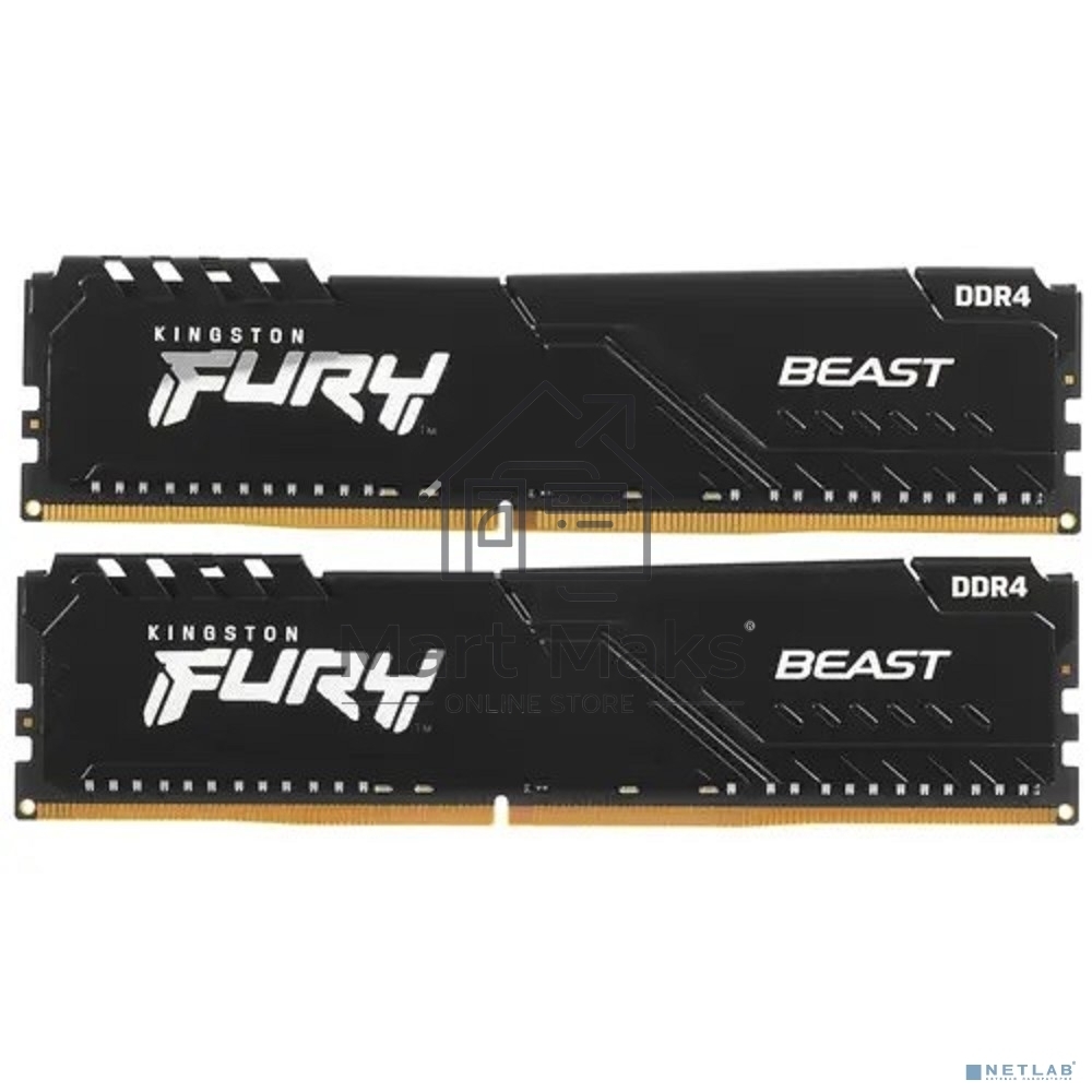 Оперативная память Kingston Fury Beast, DDR4, 32GB (2x16GB), 3200MHz, CL16, DIMM, с радиатором, черный