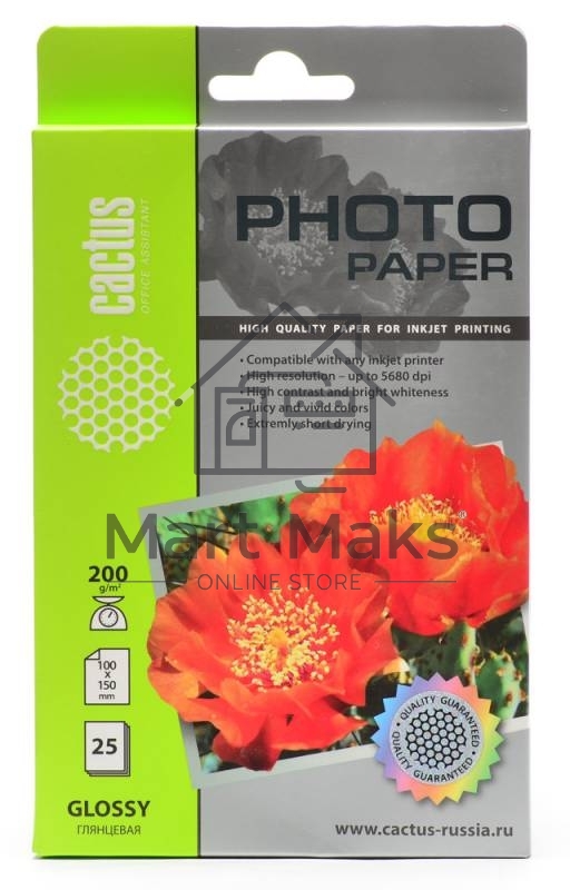 Фотобумага Cactus CS-GA620025 глянцевая A6 200 г/м2 25 листов