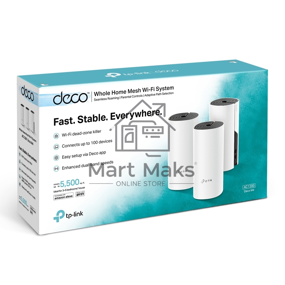 Бесшовный Mesh роутер TP-Link Deco M4 (DECO M4(3-PACK)) AC1200 10/100/1000BASE-TX (упак.:3шт)