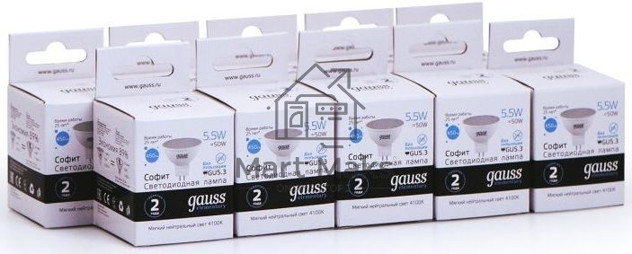 Лампа светодиодная Gauss Elementary MR16 5.5Вт цок.:GU5.3 спот 220B 4100K св.свеч.бел.ней. (упак.:10шт) (13526)