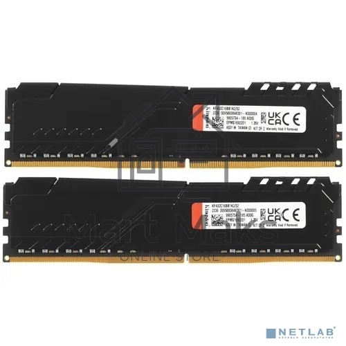Оперативная память Kingston Fury Beast, DDR4, 32GB (2x16GB), 3200MHz, CL16, DIMM, с радиатором, черный