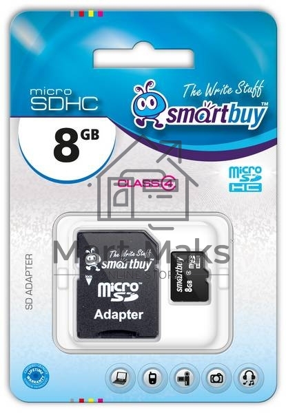 Флеш карта microSD 8GB Smartbuy microSDHC Class 10 (SD адаптер)