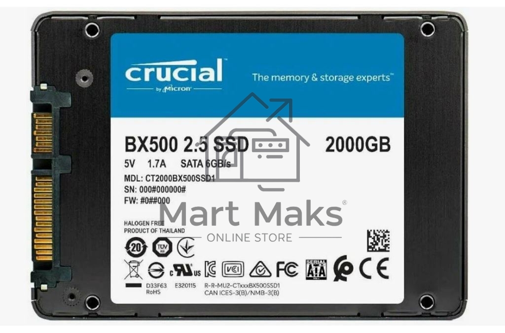 Накопитель SSD Crucial BX500, 2Tb, SATA III, 2.5