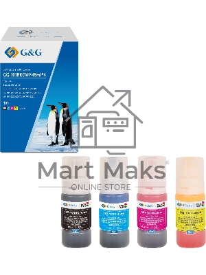 Чернила G&G GG-101BKCMY-45ml*4 101BKCMY голубой/пурпурный/желтый/черный набор 4x45мл для Epson EcoTank L4150/L4156/L4160/L4250/L4260/L4266/L6160/L6170/L6176/L6190/L6260/L6270/L6276/L6290