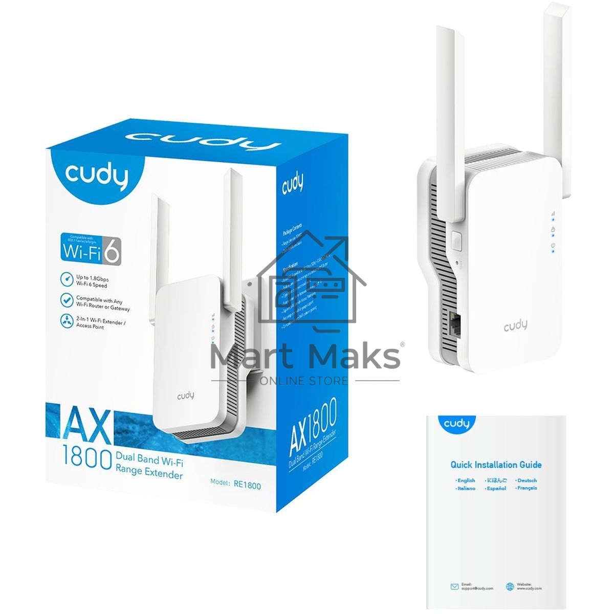 Повторитель беспроводного сигнала Cudy RE1800 AX1800 10/100/1000BASE-TX/Wi-Fi белый