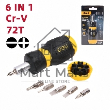Отвертка с трещоткой с набором бит 6-в-1 Deli DL636182N 6 бит Cr-V (SL5,SL6,PH0,PH1,T10,T20), трещотка 72 зуба