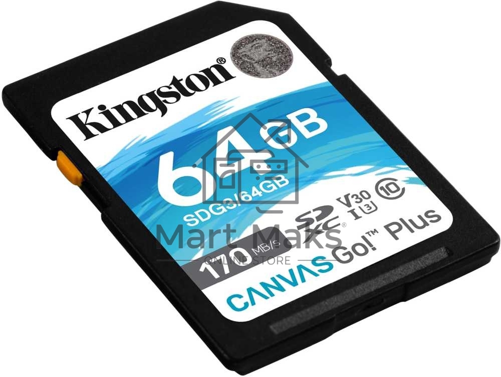 Флеш карта Kingston 64GB SDXC Canvas Go Plus 170R C10 UHS-I U3 V30 EAN: 740617301397
