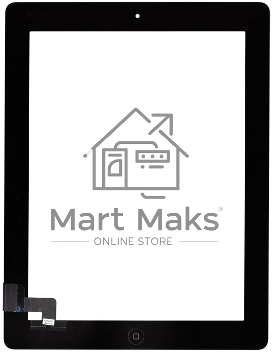 Сенсорное стекло (тачскрин) для iPad 2 (A1395, A1396, A1397), черное с кнопкой OEM