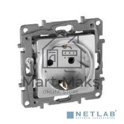 Розетка 672422 Legrand Розетка 2К+З со шторками - немецкий стандарт - винтовые зажимы - 16 А - 250 В - Etika - алюминий