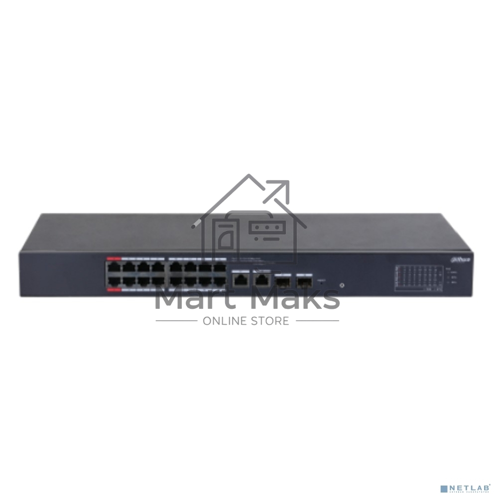 Коммутатор Dahua DH-CS4218-16ET-190 (L2) 16x100Мбит/с 2x1Гбит/с 2xКомбо(1000BASE-T/SFP) 2SFP 16PoE 190W управляемый