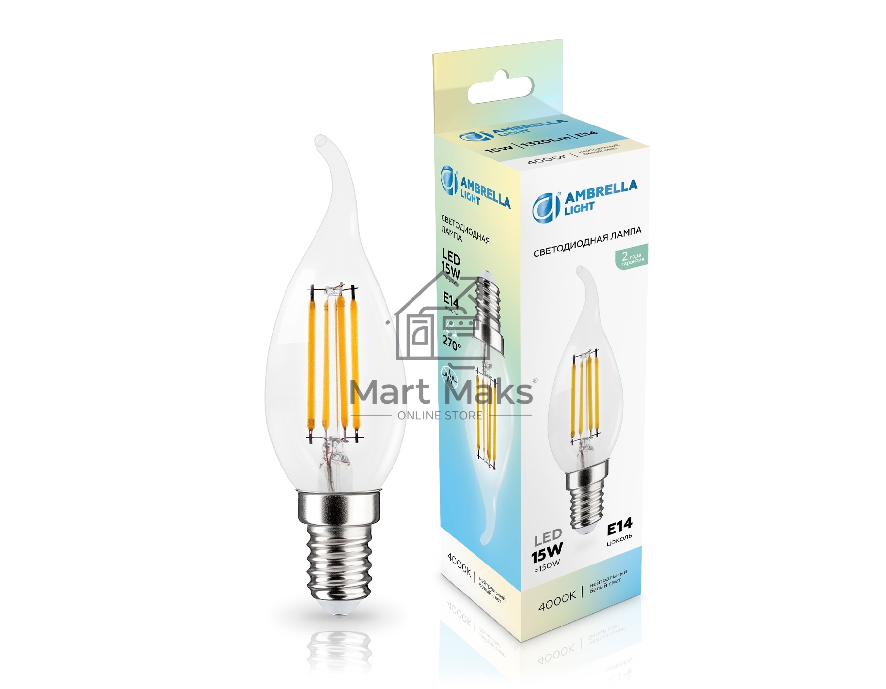 Лампа светодиодная 351524 Filament LED CF35 15W E14 4000K 220-240V