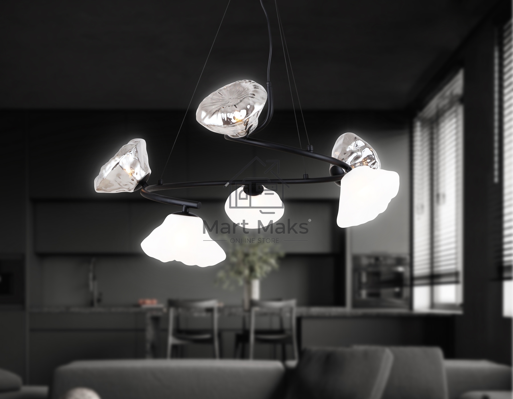 Светильник Ambrella light LH15003/6 BK/FR/SM черный/белый матовый/дымчатый G9*6 max 40W D630*1150
