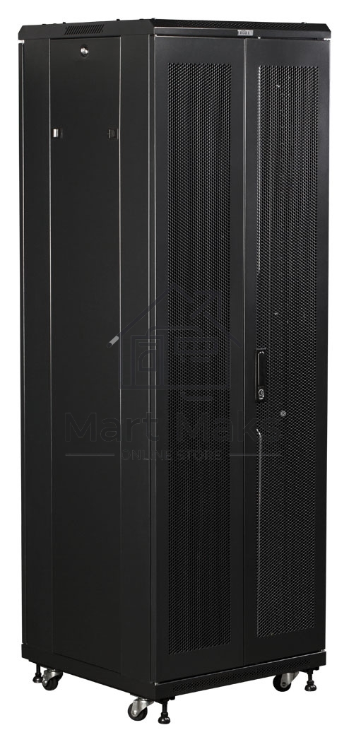 Шкаф коммутационный Lanmaster (TWT-CBB-18U-6X10-G1) напольный 18U 600x1000мм пер.дв.стекл металл 2 бок.пан. 800кг черный