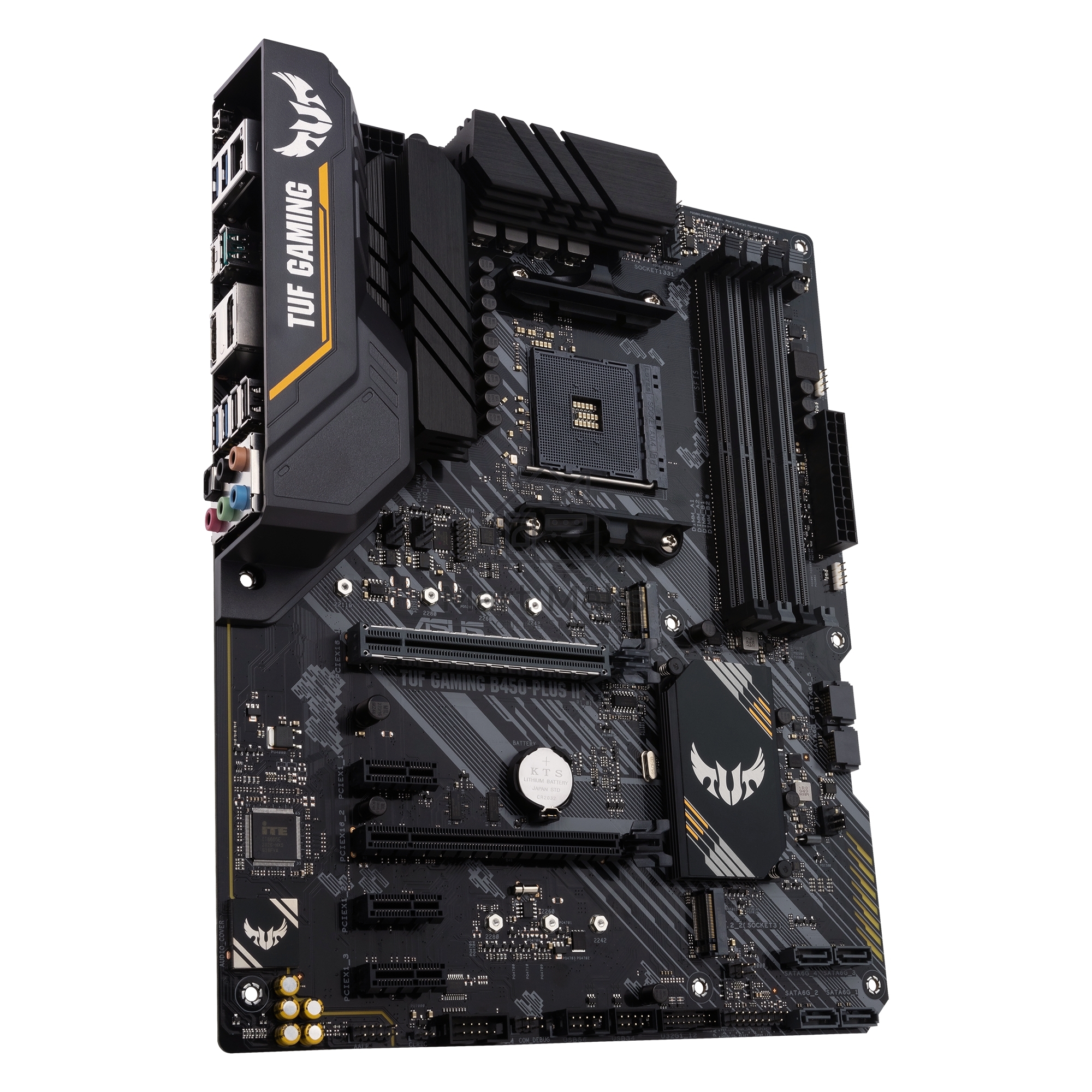 Материнская плата ASUS TUF GAMING B450-PLUS II, AM4, AMD B450, 4xDDR4, 6xSATA, 2xM.2, 1xPCI-E 3.0 x16, 1xPCI-E 2.0 x16, 3xPCI-E x1, 1xHDMI, 1xDP, 1x 1Gb LAN, 4xUSB 3.2 Gen 1, 1xUSB 3.2 Gen 2, 1xUSB-C 3.2 Gen 2, 5x3.5 мм, 7.1, ATX