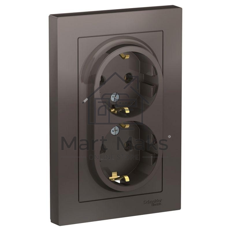 Розетка 2-м ATLAS DESIGN с заземл. 16А в сборе мокко SchE ATN000624