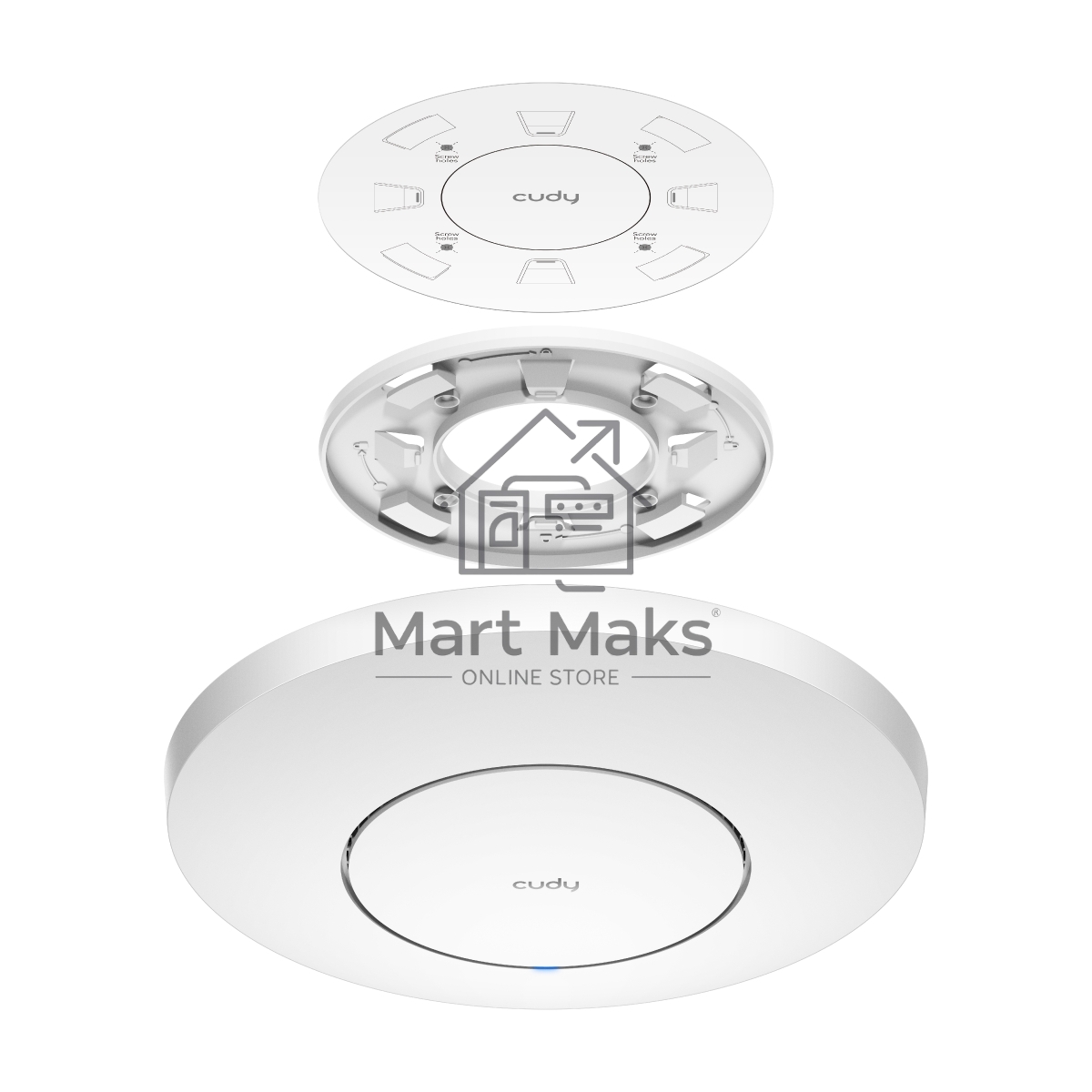Точка доступа CUDY AC1200 Dual Band Gigabit Ceiling Mount Access Point, MT7621DAN+MT7613B+MT7603E, 867Mbps at 5GHz + 300Mbps at 2.4GHz, 1 x GbE RJ45 Port, Support 12V DC or 802.3af PoE or Passive PoE, Internal Antennas, 48V passive PoE adapter included, C