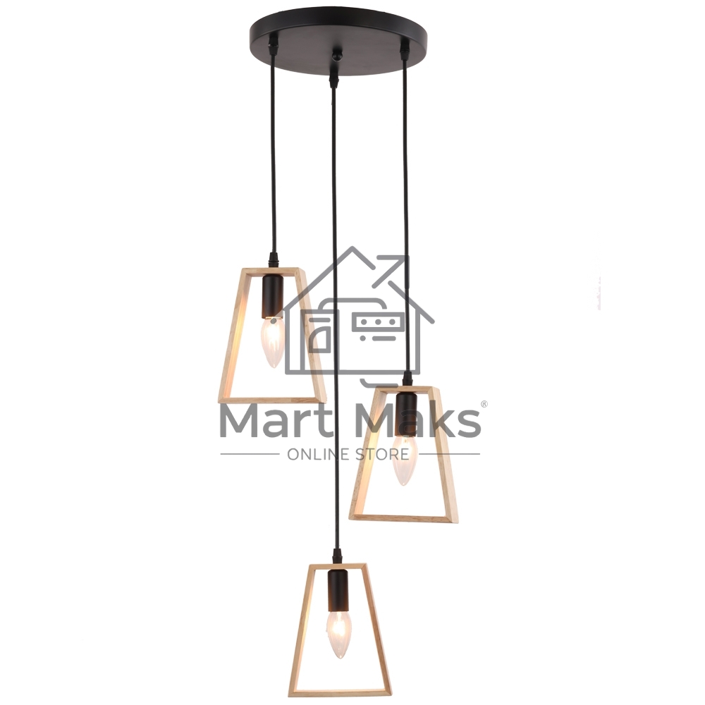 Светильник Ambrella light TR80499/3 BK/LW черный/светлое дерево E14/3 max 60W D350*1000