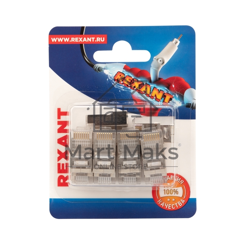 Разъем сетевой Rexant LAN на кабель, штекер 8Р8С (Rj-45), под обжим, в экране, (10шт.)