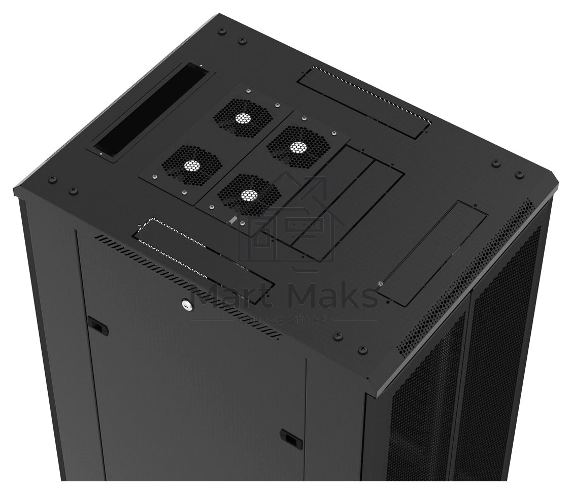 Шкаф напольный Hyperline TTB-4268-AS-RAL9004 19-дюймовый, 42U, 2055x 600х 800 мм (ВхШхГ), передняя стеклянная дверь со стальными перфорированными боковинами, задняя дверь сплошная, ручка с замком