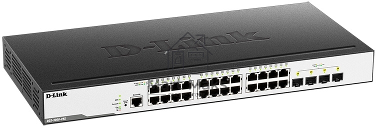 Коммутатор D-Link DGS-3000-28X/B, L2 Managed Switch with 24 10/100/1000Base-T ports and 4 10GBase-X SFP+ ports.16K Mac address, 802.3x Flow Control, 4K of 802.1Q VLAN, VLAN Trunking, 802.1p Priority Queues, Tra