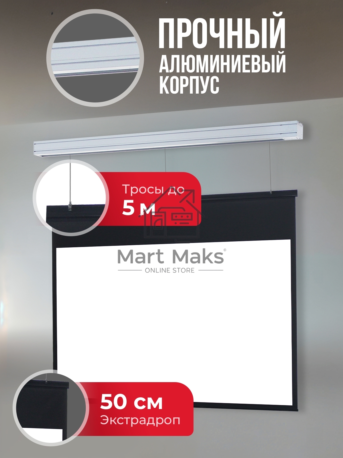 Экран для проектора S'OK Athena SGPSMS-353x221 на тросах с электроприводом, матовый, белый к