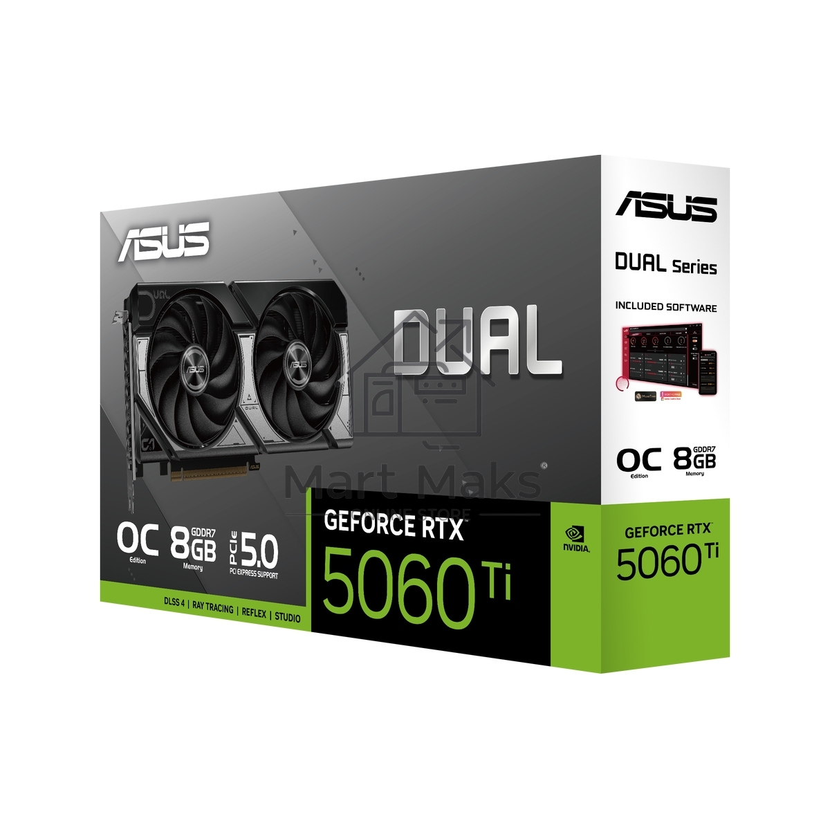 Видеокарта ASUS RTX5060Ti DUAL OC 8GB GDDR7 128bit 3xDP HDMI 2FAN RTL DUAL-RTX5060TI-O8G
