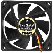Вентилятор корпусной ExeGate ExtraSilent ES08025S2P, 80 мм, 1900 об/мин, 20 дБ, 2-pin, без подсветки