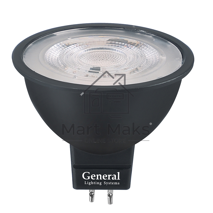 Лампа Светодиодная General GLDEN-MR16-7-230-GU5.3-4500 Диффузор 60 градусов Черный корпус 1/10/100