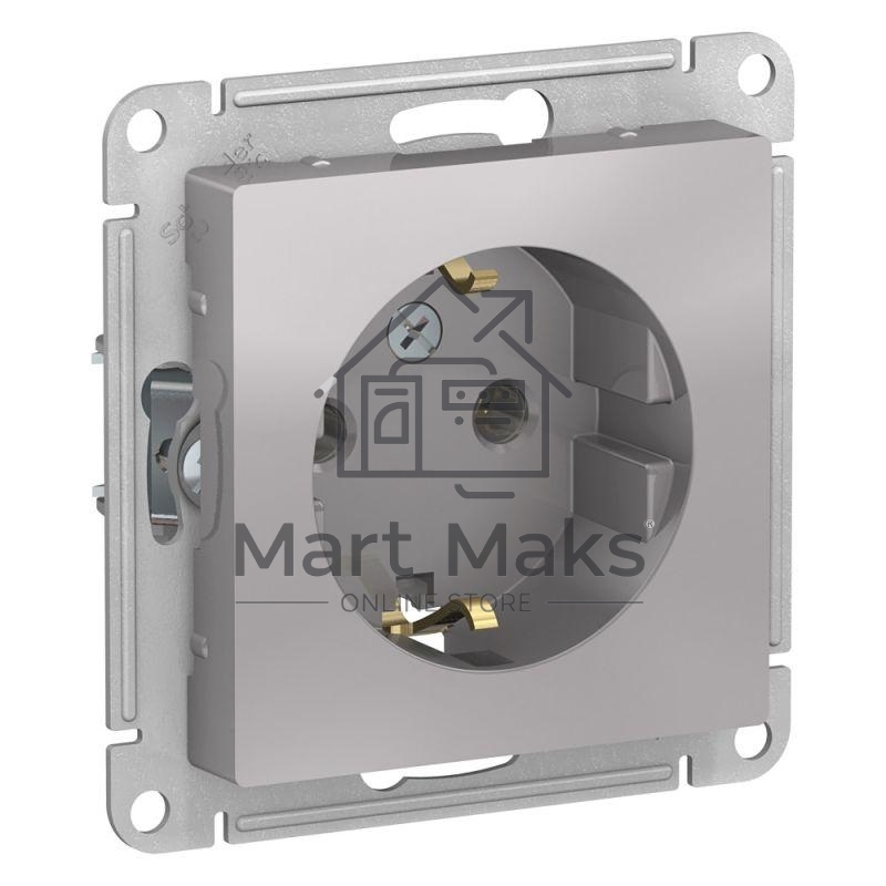 Механизм розетки 1-м СП ATLAS DESIGN с заземл. 16А алюм. SchE ATN000343