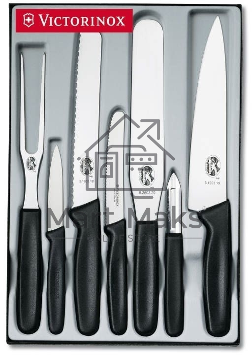 Набор ножей кухонных Victorinox Standart (5.1103.7) компл.:4шт вилка черный подар.коробка