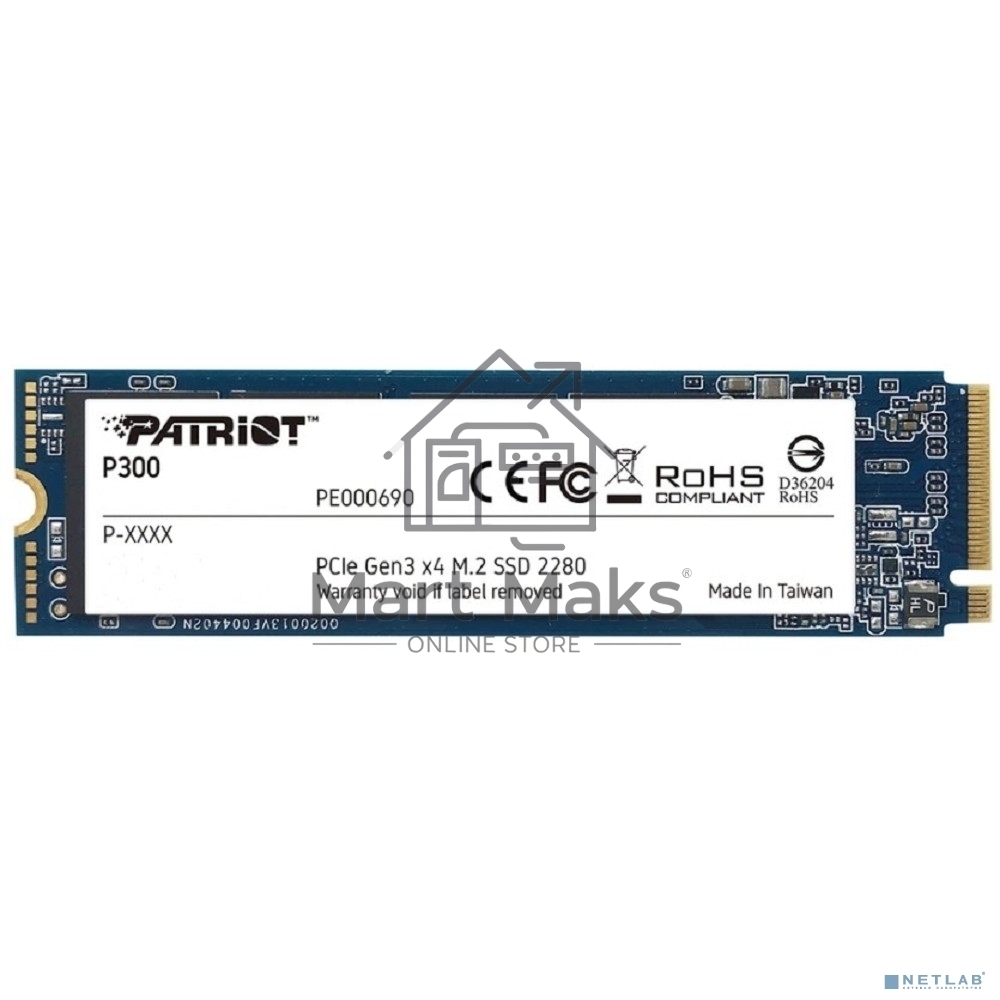 Накопитель SSD Patriot P300, 1000GB, PCIe 3.0 x4, M.2 2280, NVMe, R/W 2100/1650