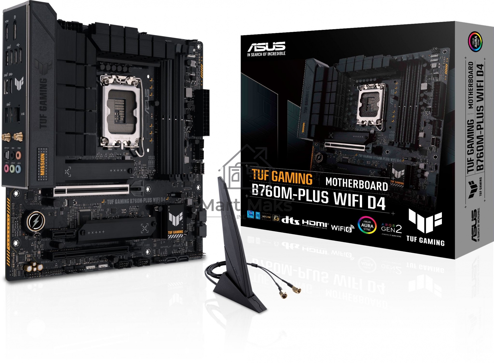Материнская плата ASUS TUF GAMING B760M-PLUS WIFI D4, LGA 1700, Intel B760, 4xDDR4, 4xSATA, 2xM.2, 1xPCI-E 5.0 x16, 1xPCI-E 4.0 x4, 1xUSB-A 3.2 Gen 1, 4xUSB-A 3.2 Gen 2, 2xUSB 2.0, 1xUSB-C 3.2 Gen 2x2, 1x2.5Gb LAN, 5x3.5 мм, 7.1, Wi-Fi 6, Bluetooth 5.2, M