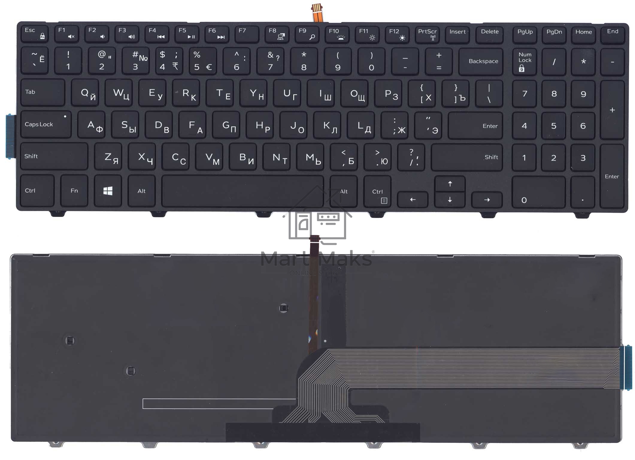 Клавиатура для ноутбука Dell Inspiron 15-3000 15-5000 5547 5521 5542 черная с подсветкой