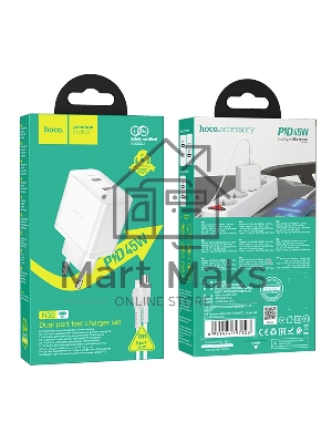 Блок питания (сетевой адаптер) HOCO N35 Streamer dual-port PD45W(2 Type-С)+Lightning 1м, белый