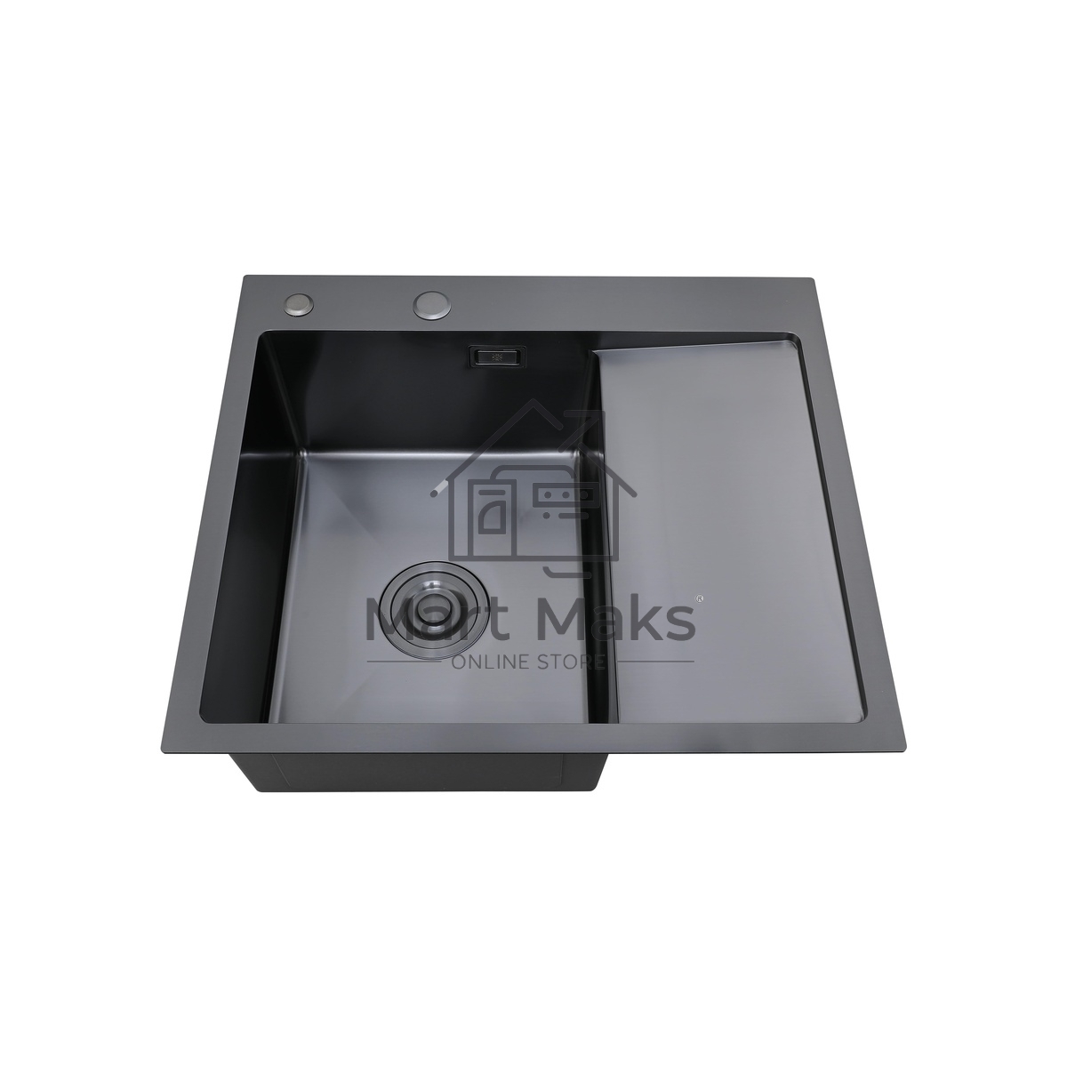 Набор 2 в1 РМС кухонная мойка с правым крылом + дозатор MRK-5851BL-L